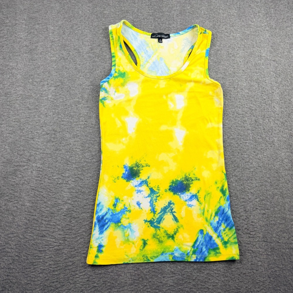 Love University Women's S Small Yellow Blue Tie Dye Racerback Tank Top 29447